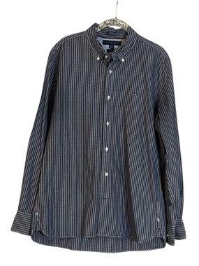 Tommy Hilfiger Men's Navy and White Pinstripe Button-Down Shirt
